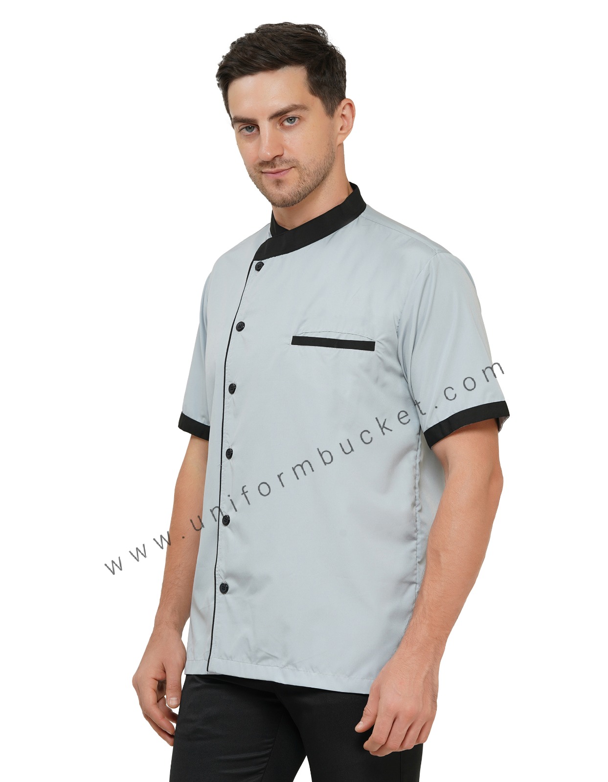 LIGHT GREY MALE SHIRT WITH BLACK COLLAR & FRONT SIDE PIPING thumbnail 6